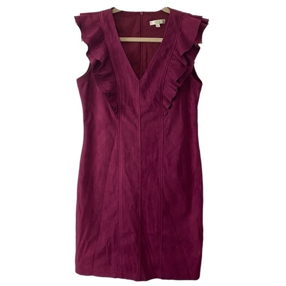 Jade Melody Tam Sleeveless Suede Deep V-Neck Sheath Mini‎ Dress   Sz S - Picture 1 of 6
